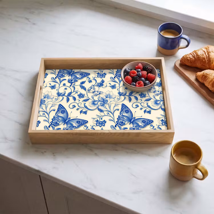 Tray - Butterflies - Flowers - Blue - Botanical — 3