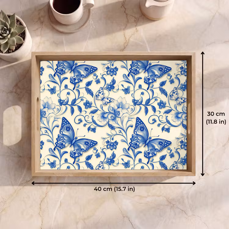Tray - Butterflies - Flowers - Blue - Botanical — 7