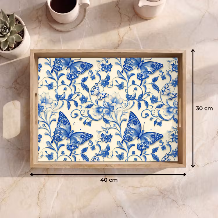 Tray - Butterflies - Flowers - Blue - Botanical — 8