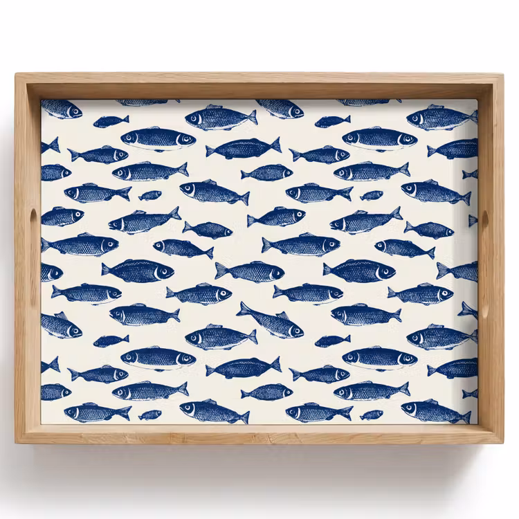 Tray - Fish - Pattern - Blue - White — 1