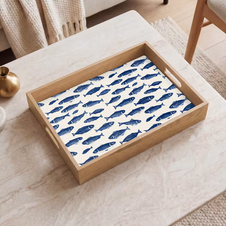 Tray - Fish - Pattern - Blue - White — 2