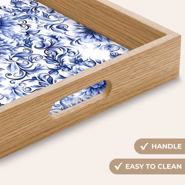 Tray - Flowers - Blue - Pattern - White — 9
