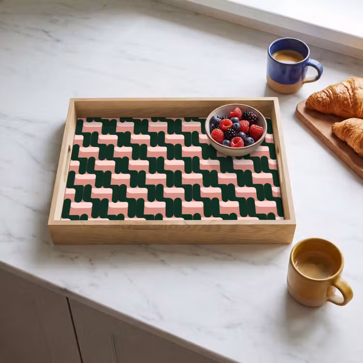 Tray - Braid pattern - Green - Pink - Geometric — 3