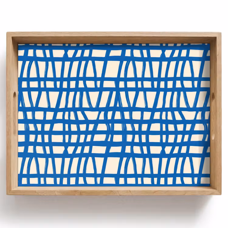 Tray - Checkered pattern - Blue - Cream — 1