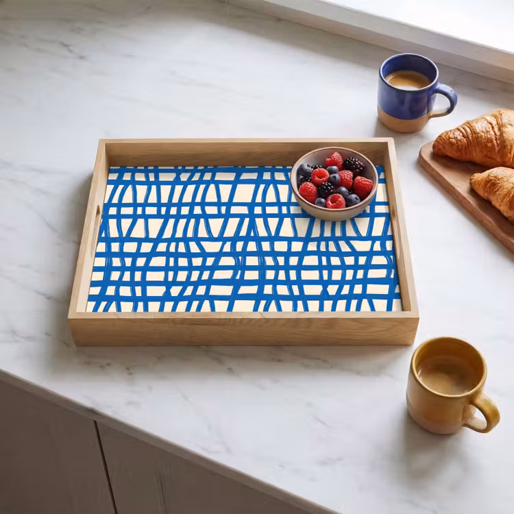 Tray - Checkered pattern - Blue - Cream — 3