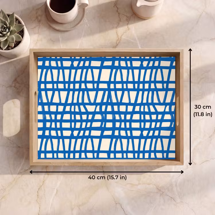 Tray - Checkered pattern - Blue - Cream — 7