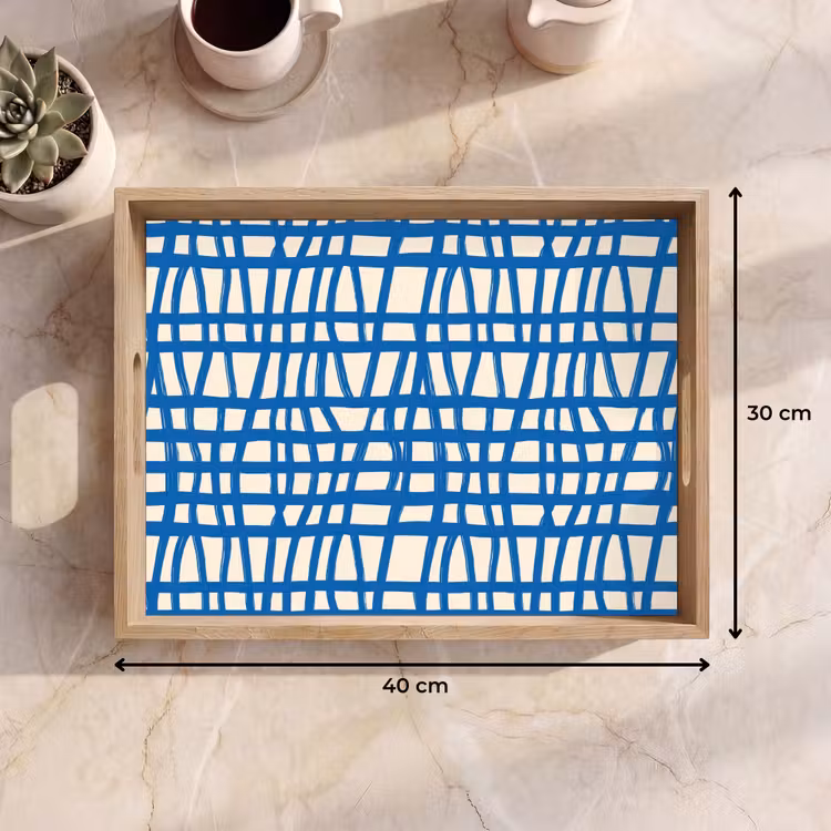 Tray - Checkered pattern - Blue - Cream — 8