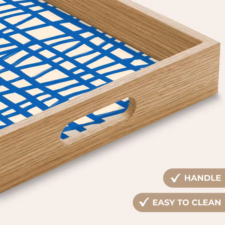 Tray - Checkered pattern - Blue - Cream — 9