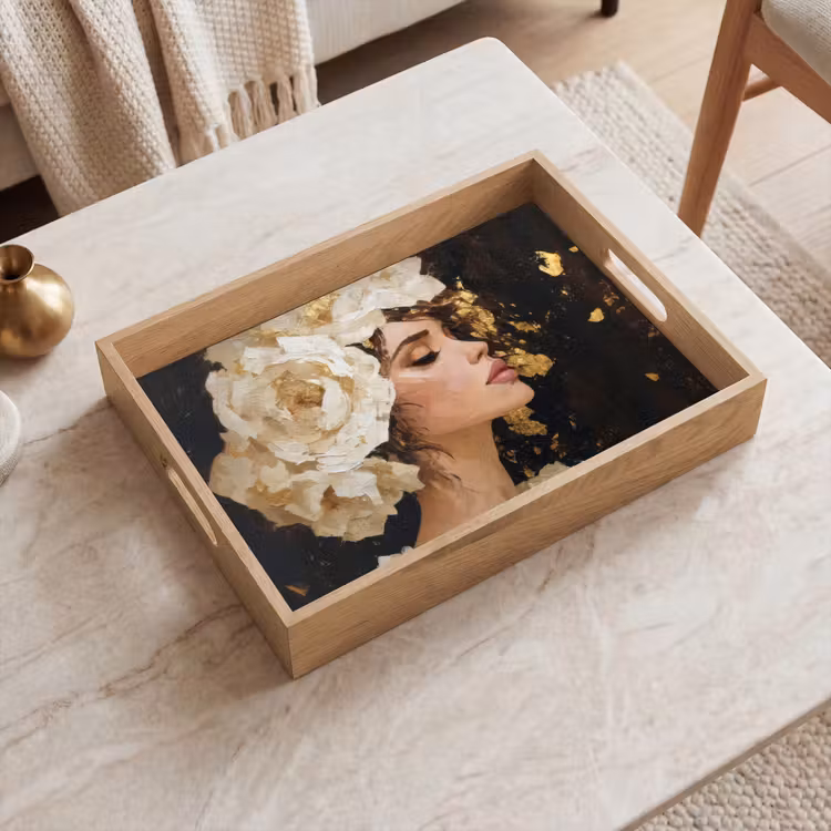 Tray - Abstract - Woman - Flowers - White — 2