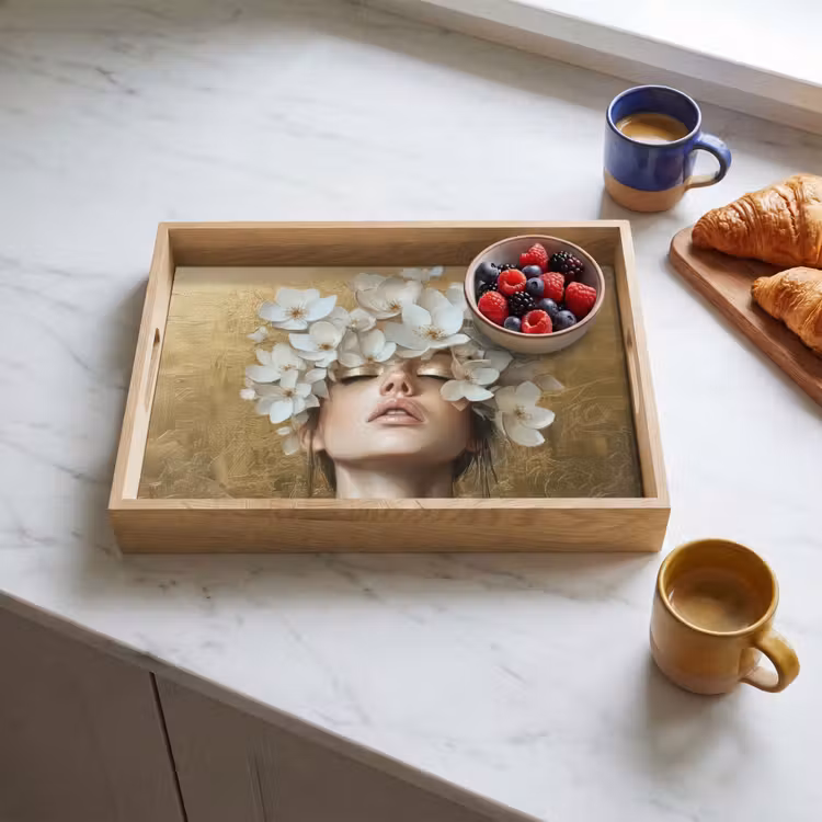Tray - Face - Flowers - Gold - Abstract — 3