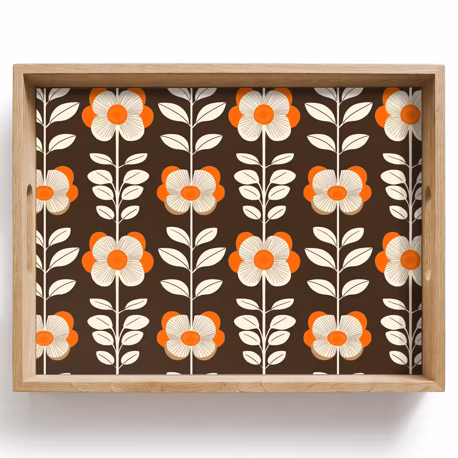 Tray - Flowers - Retro - Brown — 1