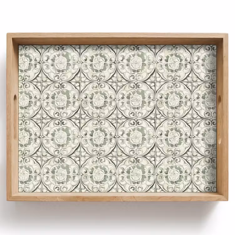 Tray - Curly Ornament - Tile - Green — 1