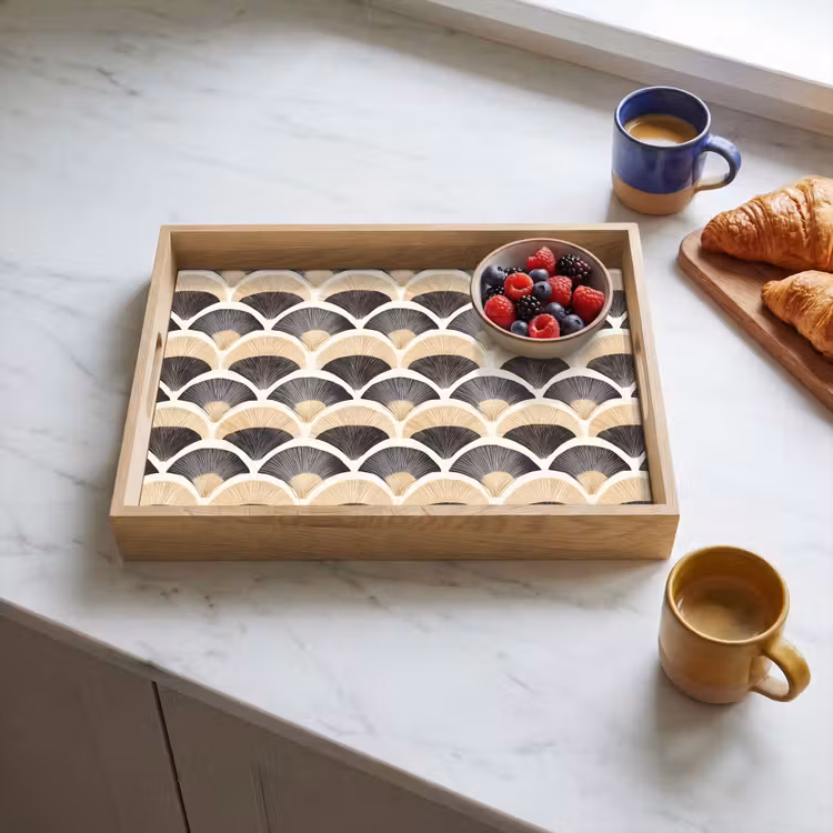 Tray - Fan - Pattern - Black - Beige — 3