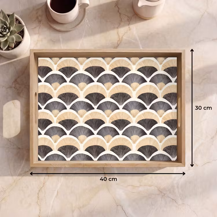 Tray - Fan - Pattern - Black - Beige — 8