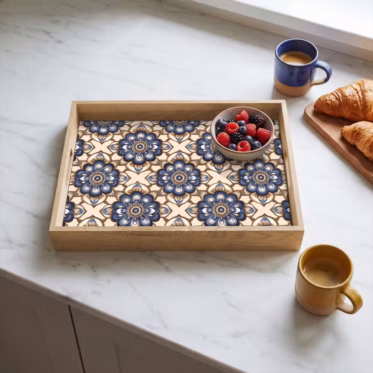 Tray - Floral - Ornament - Blue — 3