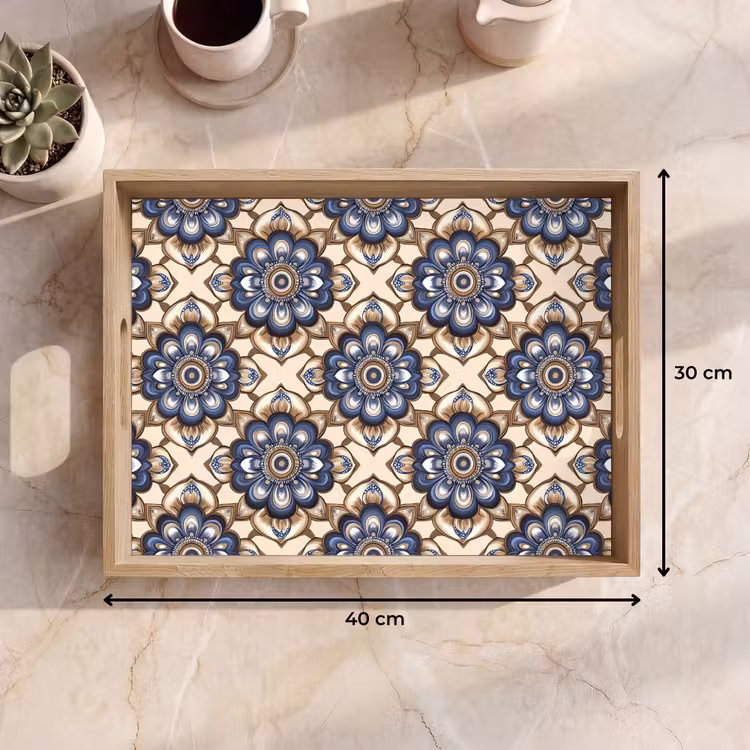 Tray - Floral - Ornament - Blue — 8