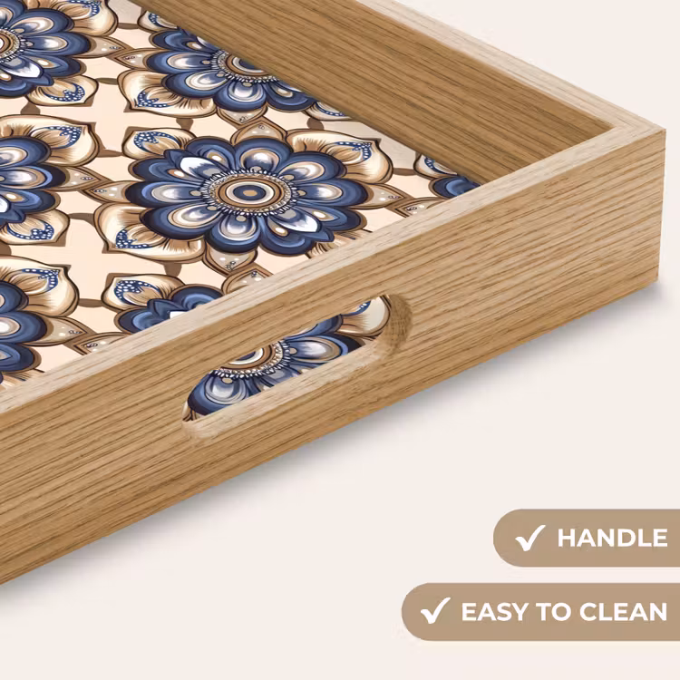 Tray - Floral - Ornament - Blue — 9