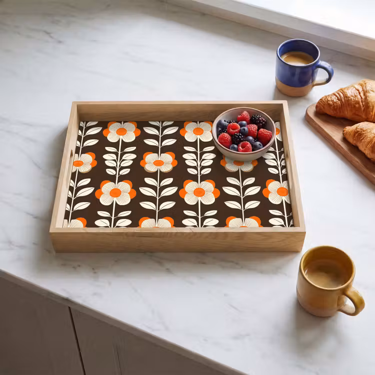 Tray - Flowers - Retro - Brown — 3