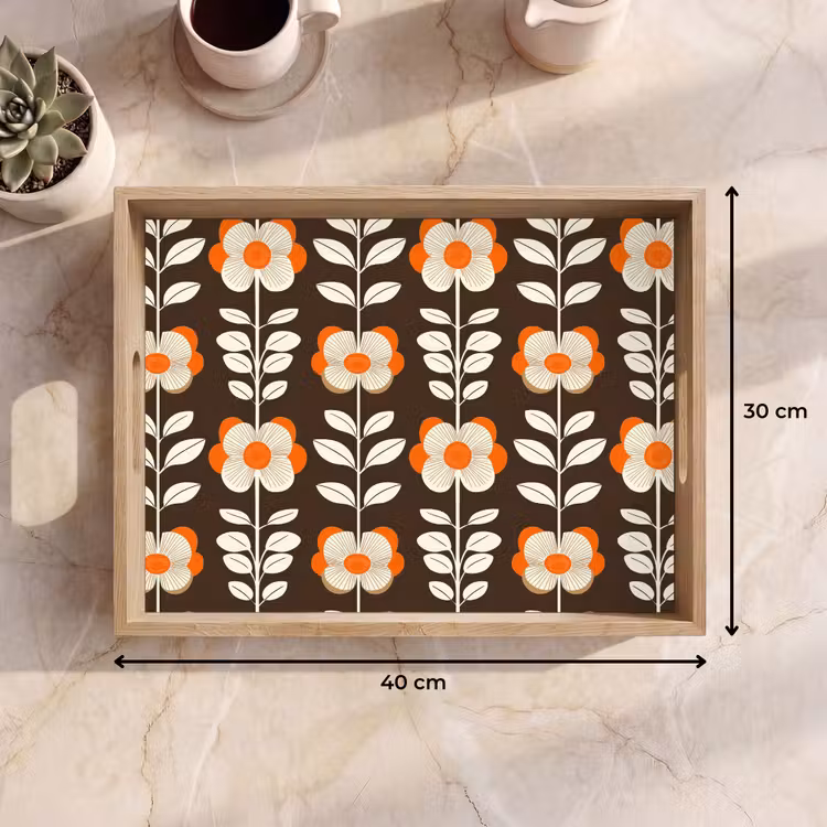 Tray - Flowers - Retro - Brown — 8