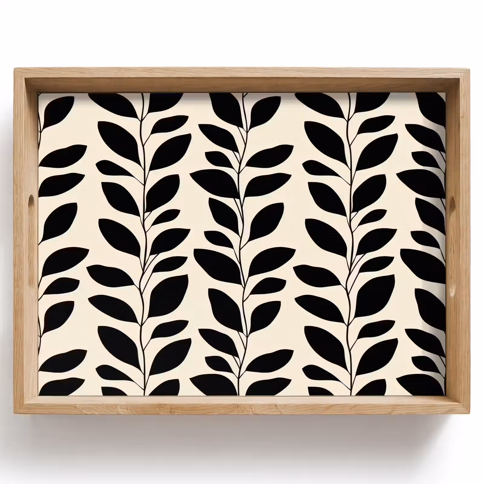 Tray - Botanical - Pattern - Black - Beige — 1