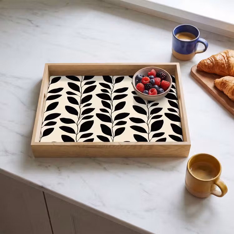 Tray - Botanical - Pattern - Black - Beige — 3