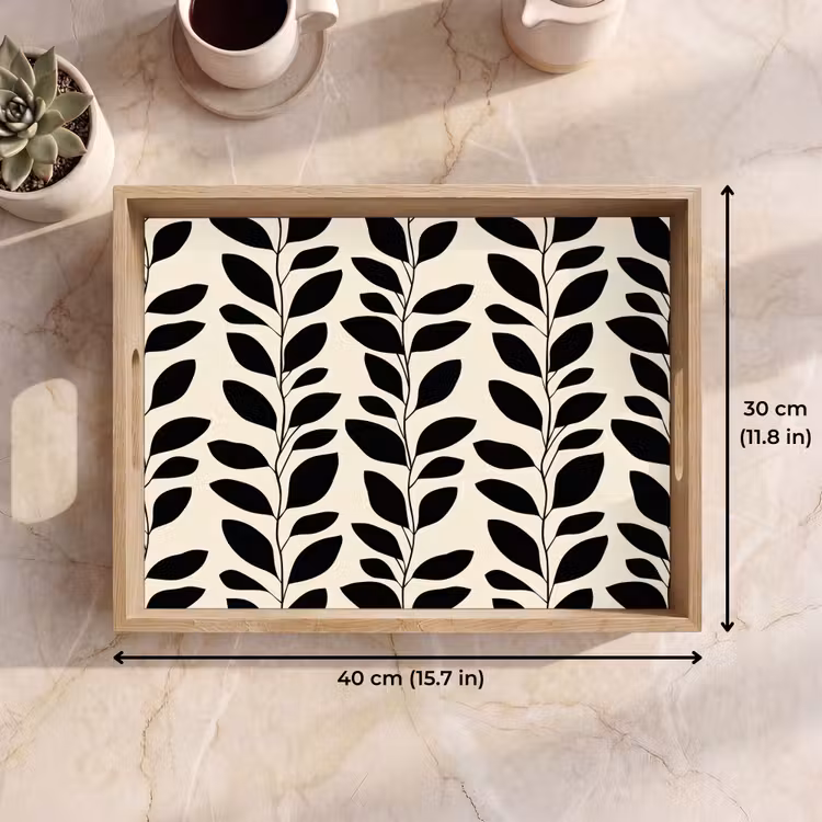 Tray - Botanical - Pattern - Black - Beige — 7