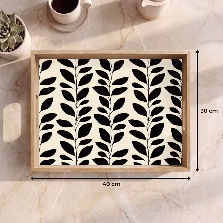 Tray - Botanical - Pattern - Black - Beige — 8