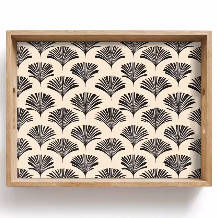 Tray - Fans - Botanical - Black - Beige — 1