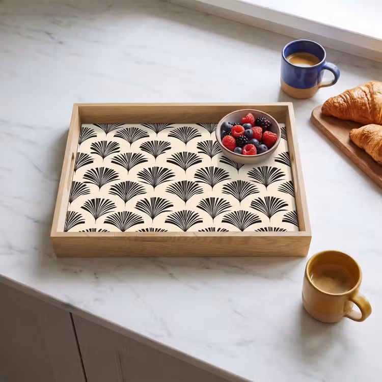Tray - Fans - Botanical - Black - Beige — 3