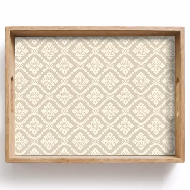 Tray - Floral - Ornament - Beige — 1