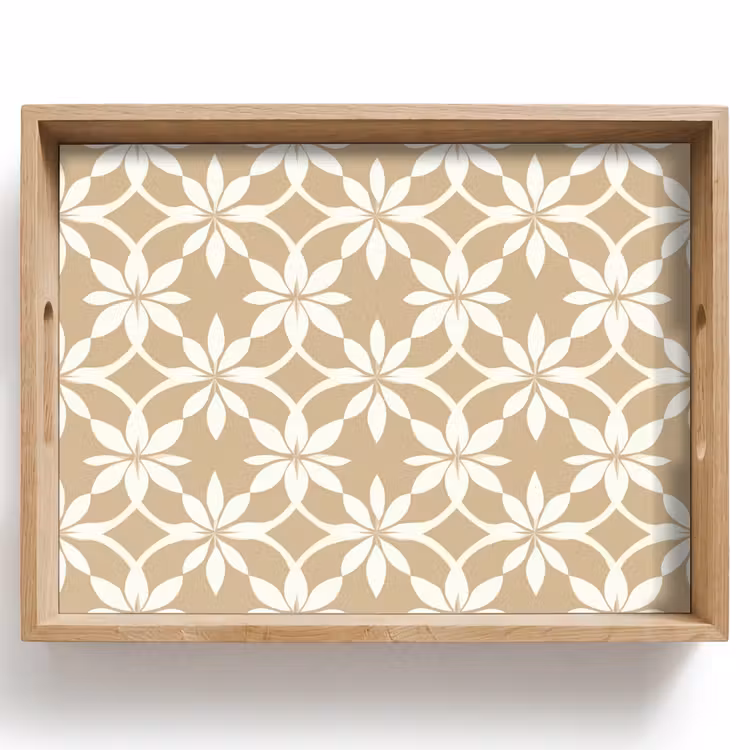 Tray - Flowers - Pattern - Beige — 1