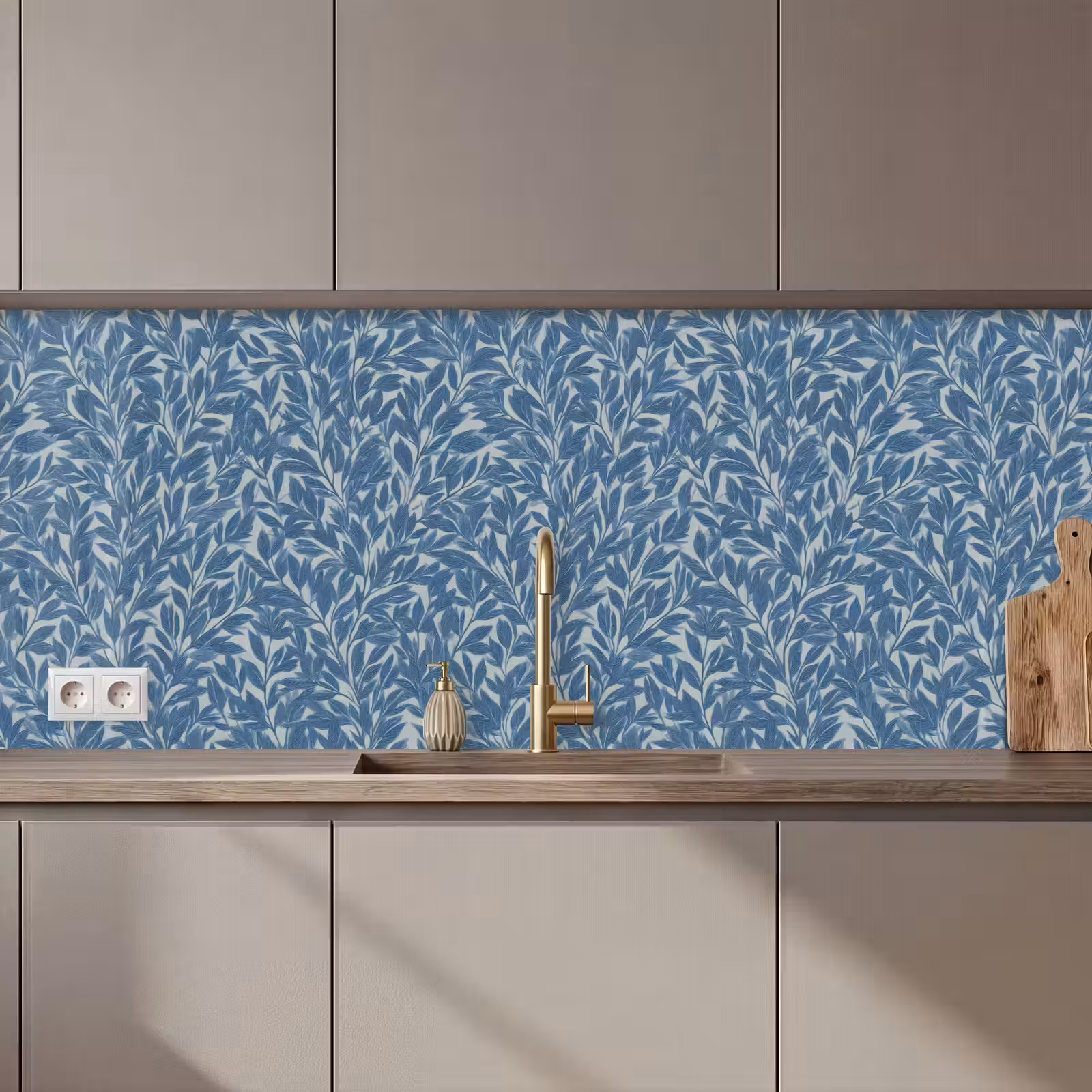 Kitchen splashback - Leaves - Classic - Pattern - Dark blue - Vintage — 1