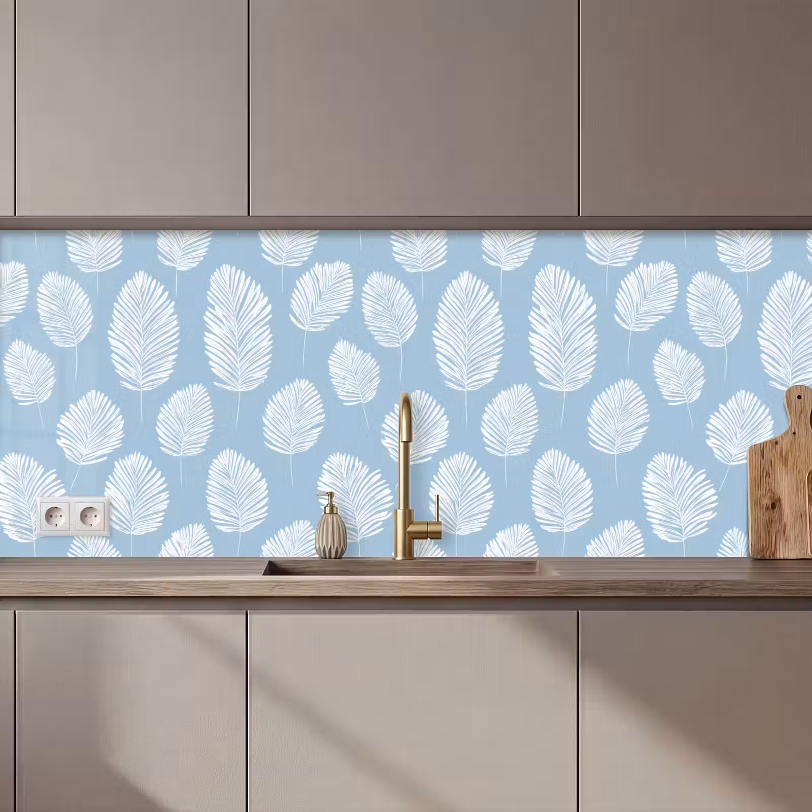 Kitchen splashback - Palm Leaves - Seamless - Pattern - Pastel Blue — 1