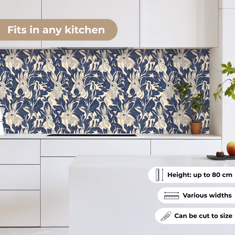 Kitchen splashback - Hares - Leaves - Pattern - Blue - Beige — 7