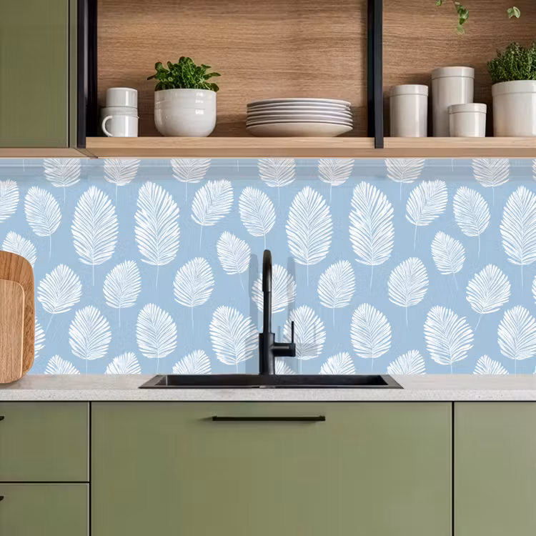Kitchen splashback - Palm Leaves - Seamless - Pattern - Pastel Blue — 8