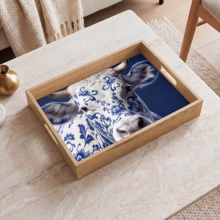 Tray - Cow - Delft - Blue - Artistic — 2