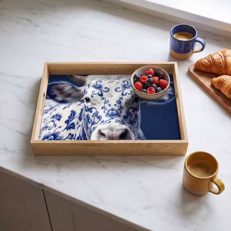 Tray - Cow - Delft - Blue - Artistic — 3