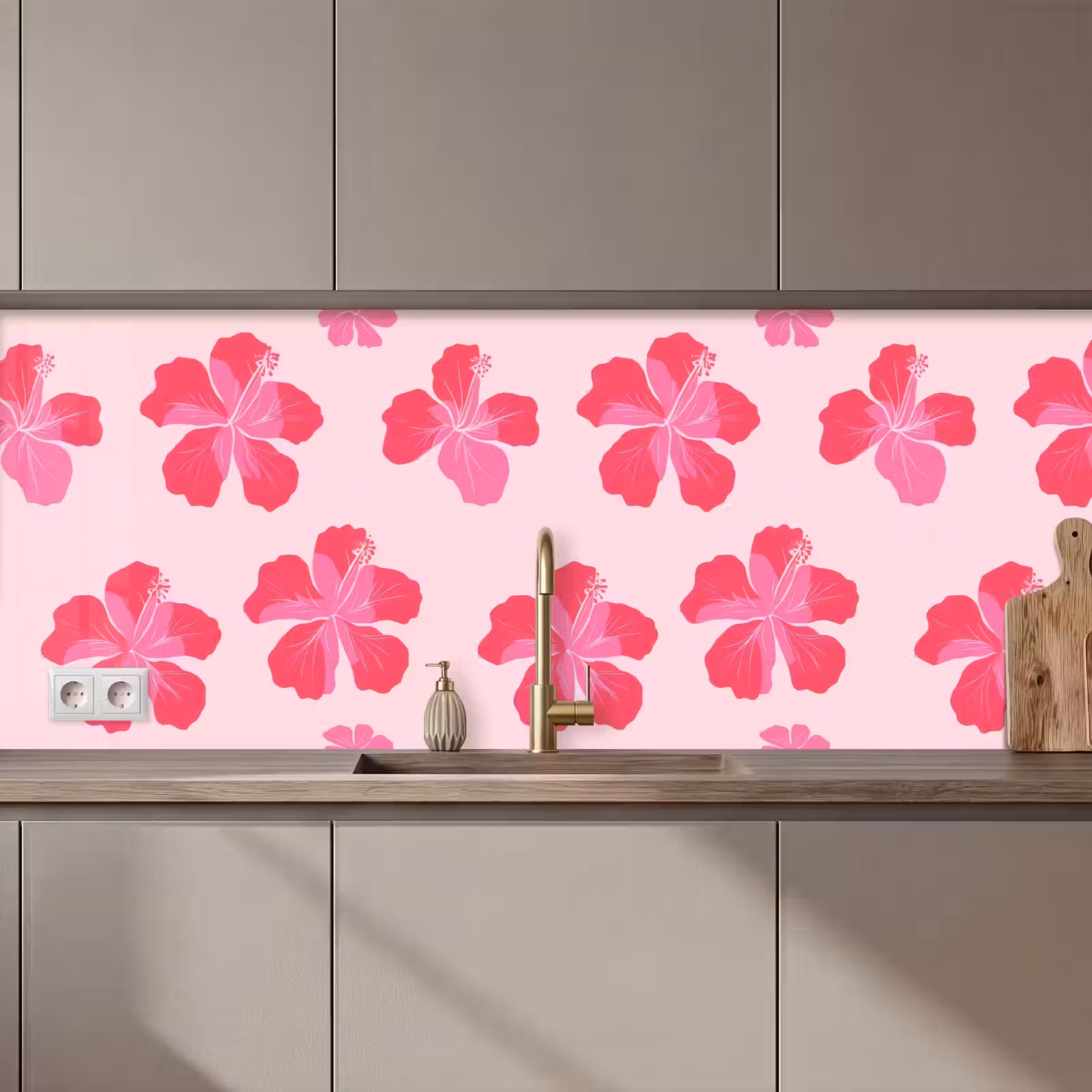Kitchen splashback - Hibiscus - Flowers - Pink — 1