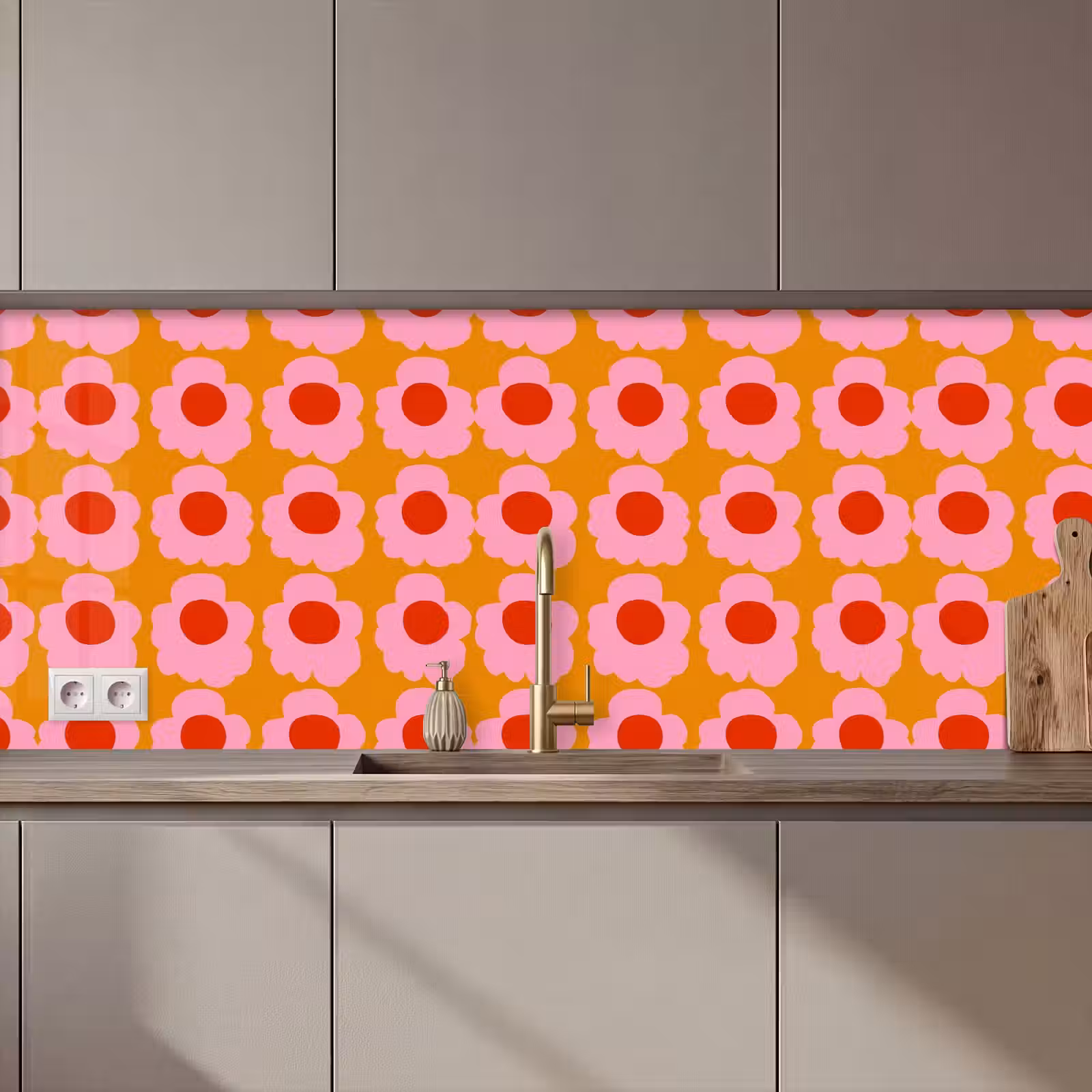 Kitchen splashback - Retro - Flowers - Pink — 1