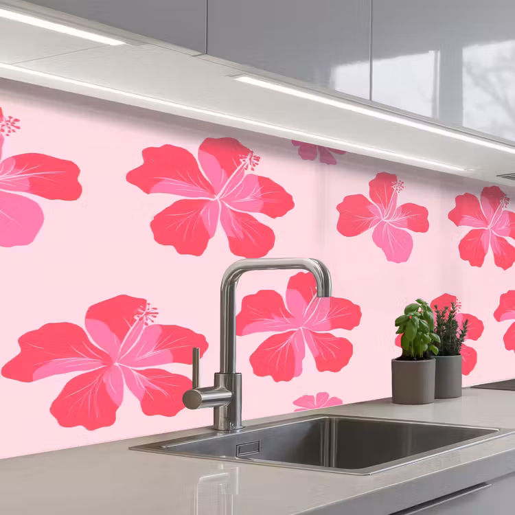 Kitchen splashback - Hibiscus - Flowers - Pink — 2