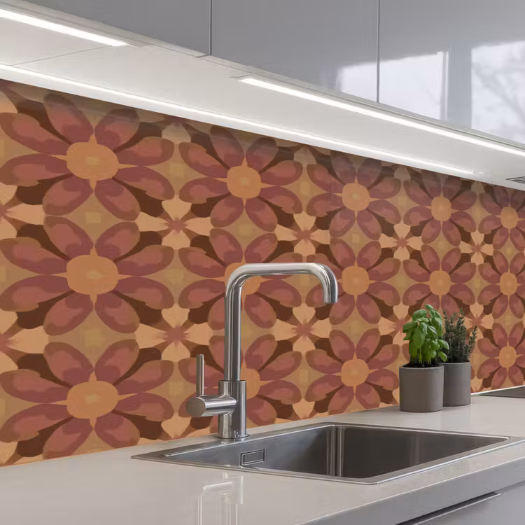 Kitchen splashback - Retro - Flowers - Brown — 2