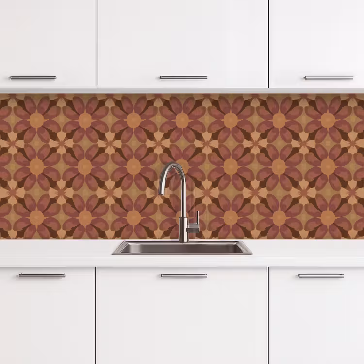 Kitchen splashback - Retro - Flowers - Brown — 4