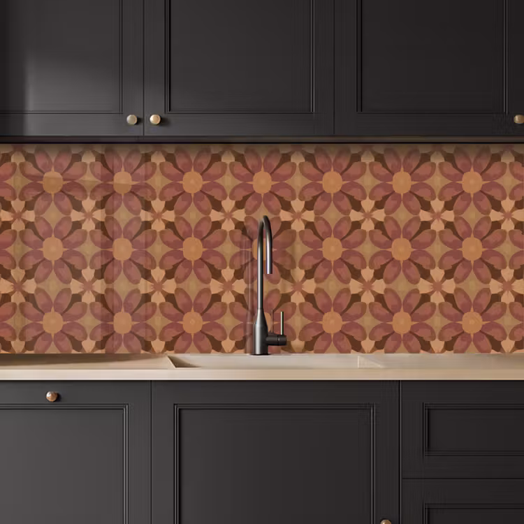 Kitchen splashback - Retro - Flowers - Brown — 6