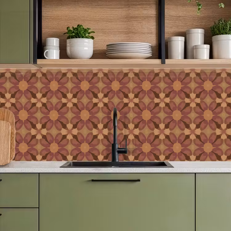 Kitchen splashback - Retro - Flowers - Brown — 8
