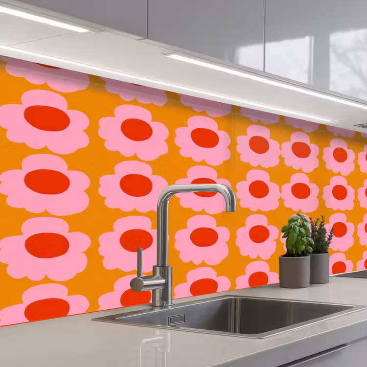 Kitchen splashback - Retro - Flowers - Pink — 2