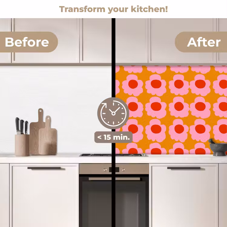 Kitchen splashback - Retro - Flowers - Pink — 3