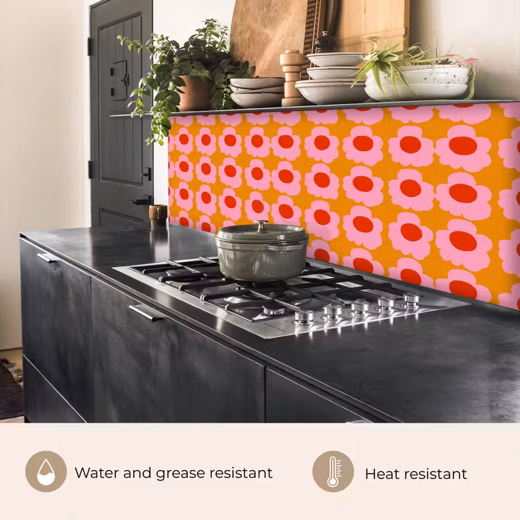 Kitchen splashback - Retro - Flowers - Pink — 5