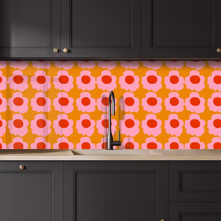 Kitchen splashback - Retro - Flowers - Pink — 6