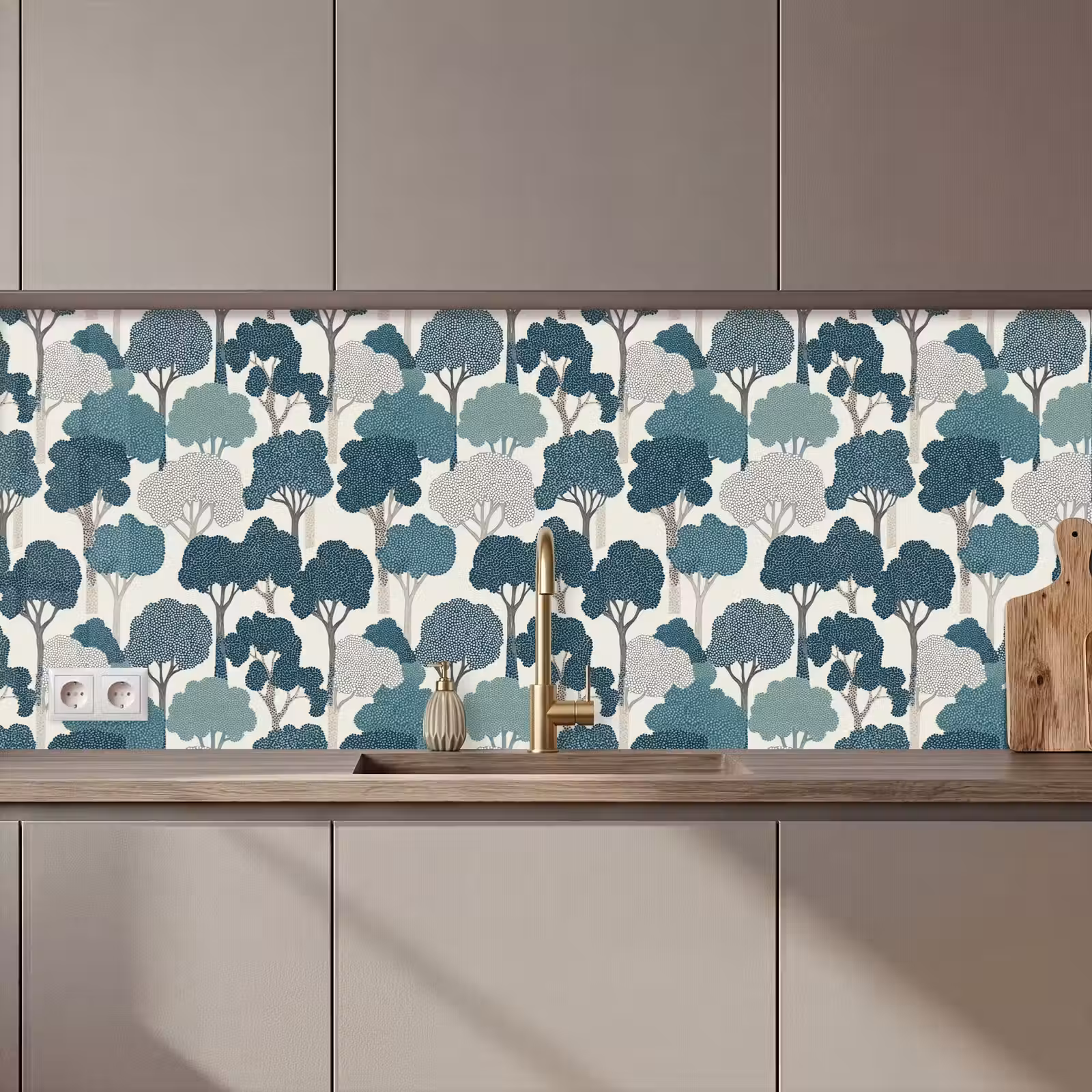 Kitchen splashback - Modern - Trees - Forest - Pattern - Blue — 1