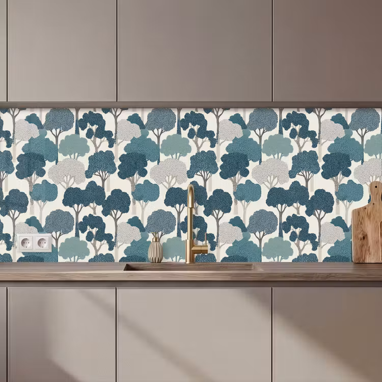 Kitchen splashback - Modern - Trees - Forest - Pattern - Blue — 1